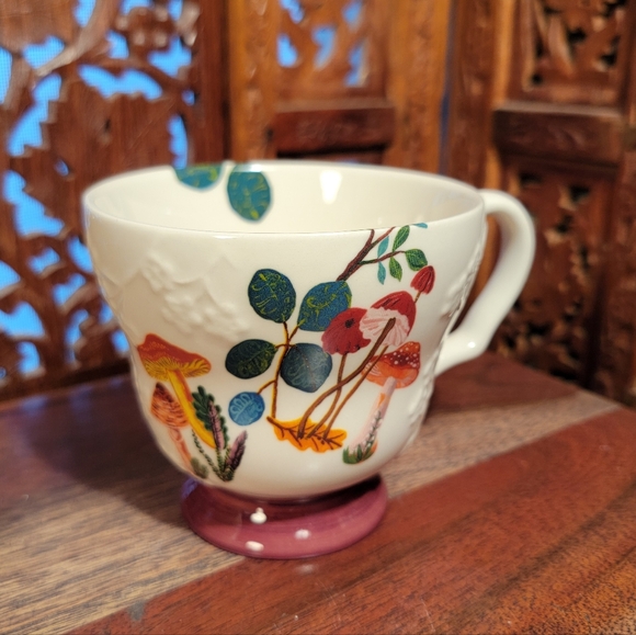 NWT Anthropologie Nathalie Lete Marais Plum / Maroon Mushrooms Stoneware Mug - Picture 1 of 9
